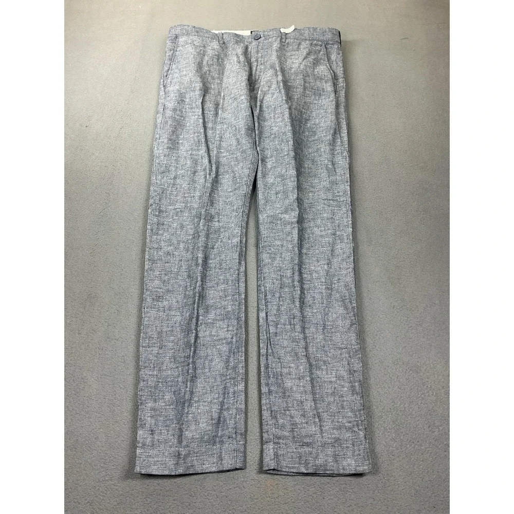 J.Crew The Driggs Pants Mens 35x32 Blue Linen Chambray Slim Chino‎ Preppy Spring